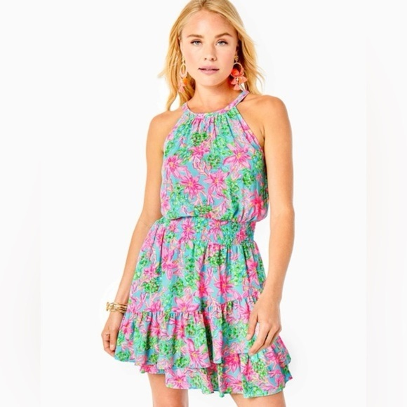 🌺🌴 Lilly Pulitzer Pamelyn Halter Dress – Vibrant Coral Print 🌴🌺 - Picture 13 of 16